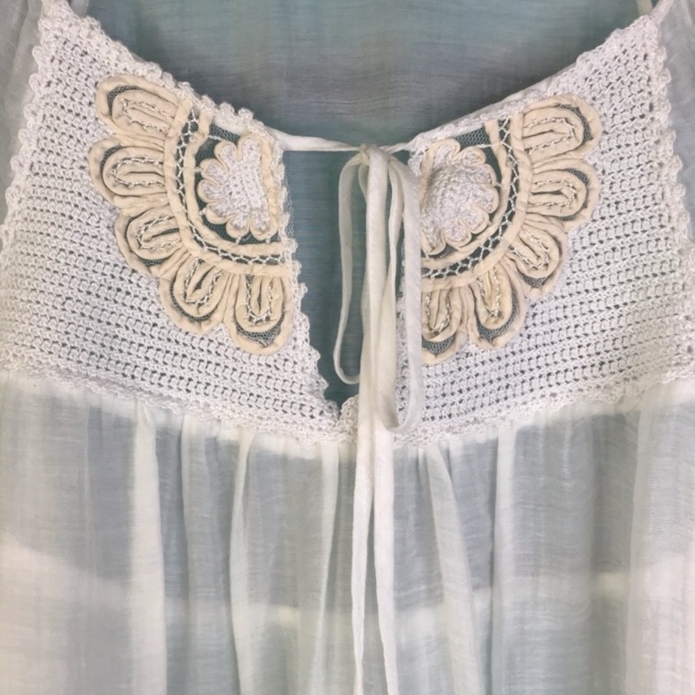 BCBGMaxazria Semi Sheer Peasant Embroidered Blouse Top